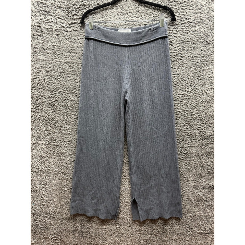 Rus Ashi Rib-Knit Italian Yarn Wide-Leg Cropped Trousers Gray Womens Size M